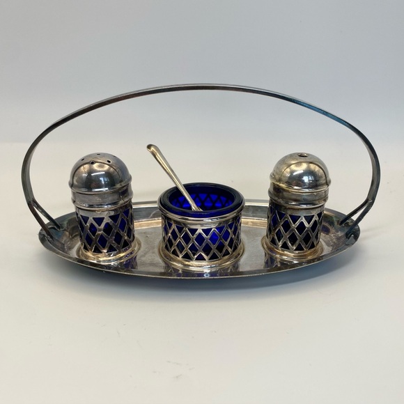 Vintage Other - Silver plate and cobalt cruet set